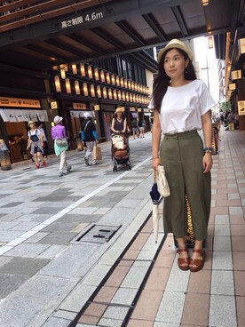 「niko and...（ニコアンド）のアイテム（Tシャツ/カットソー、ホワイト系）」を使った、tarakichiさん（レディース・160cm）の夏コーディネート