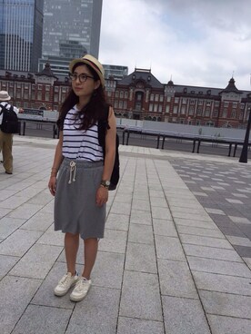 「URBAN RESEARCH（アーバンリサーチ）のアイテム（スカート、グレー系）」を使った、tarakichiさん（レディース・160cm）の夏コーディネート