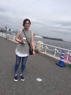 「JEANASIS（ジーナシス）のアイテム（ニット/セーター、グレー系）」を使った、tarakichiさん（レディース・160cm）の秋コーディネート