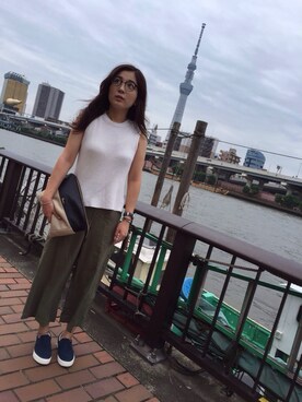 「niko and...（ニコアンド）のアイテム（ニット/セーター、ホワイト系）」を使った、tarakichiさん（レディース・160cm）の秋コーディネート
