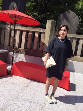 「KBF（ケイビーエフ）のアイテム（ワンピース、ブルー系）」を使った、tarakichiさん（レディース・160cm）の秋コーディネート
