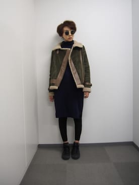 「アイテム（ムートンコート）」を使った、知久友里恵さん（レディース・165cm・20代）の冬コーディネート