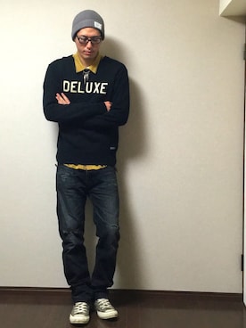 「ROUGH and RUGGED（ラフアンドラゲッド）のアイテム（帽子）」を使った、たけまるさん（メンズ・184cm）の秋コーディネート