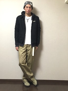 「ROUGH and RUGGED（ラフアンドラゲッド）のアイテム（帽子）」を使った、たけまるさん（メンズ・184cm）の冬コーディネート