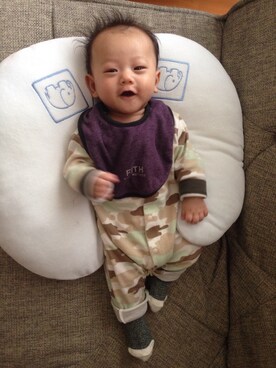 「アイテム（ママ＆ベビー、グリーン系）」を使った、こーひーさん（キッズ・60cm）の秋コーディネート