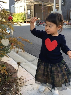 「迷彩スカート」｜MiReℹ︎さん（キッズ・80cm）の秋コーディネート