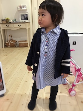 「アイテム（シャツワンピース）」を使った、MiReℹ︎さん（キッズ・80cm）の冬コーディネート