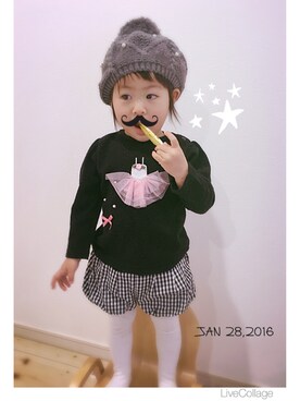 「アイテム（キャスケット）」を使った、MiReℹ︎さん（キッズ・80cm）の冬コーディネート
