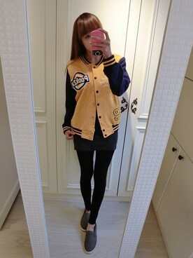 「アイテム（スタジャン）」を使った、chuhuahuangさん（レディース・160cm）の冬コーディネート
