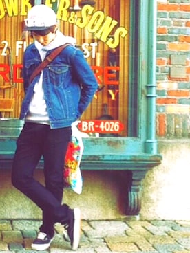 「SNOOPY（スヌーピー）のアイテム（帽子）」を使った、reiさん（メンズ・176cm）の秋コーディネート