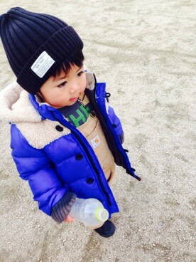 「Carhartt（カーハート）のアイテム（サロペット/オーバーオール）」を使った、soharuさん（キッズ・80cm）の冬コーディネート