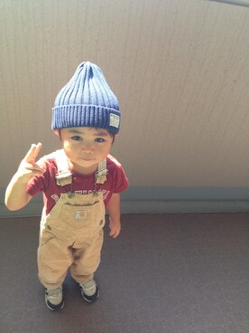 「Carhartt（カーハート）のアイテム（サロペット/オーバーオール）」を使った、soharuさん（キッズ・100cm）の秋コーディネート