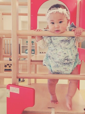 「アイテム（ママ＆ベビー、グリーン系）」を使った、moooooさん（キッズ・70cm）の春コーディネート