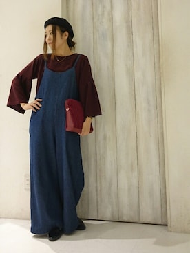 「3can4on（サンカンシオン）のアイテム（サロペット/オーバーオール）」を使った、のんのんさん（レディース・155cm）の秋コーディネート