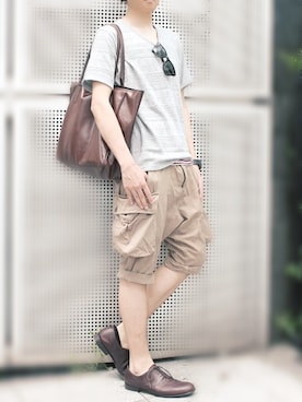 「STUDIOUS（ステュディオス）のアイテム（シューズ）」を使った、Ryoさん（メンズ・168cm）の夏コーディネート