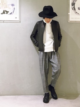 「STUDIOUS（ステュディオス）のアイテム（ライダースジャケット）」を使った、Ryoさん（メンズ・168cm）の秋コーディネート