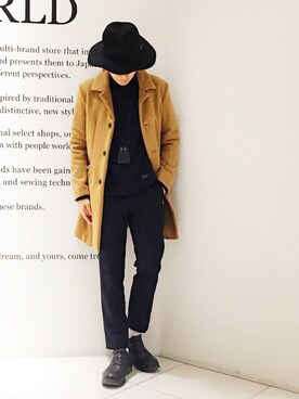 「STUDIOUS（ステュディオス）のアイテム（ステンカラーコート）」を使った、Ryoさん（メンズ・168cm）の冬コーディネート