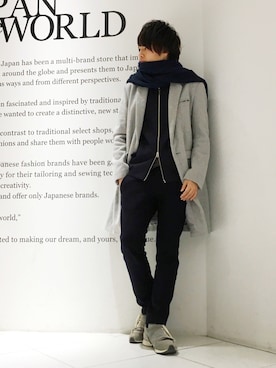 「STUDIOUS（ステュディオス）のアイテム（チェスターコート）」を使った、Ryoさん（メンズ・168cm）の冬コーディネート