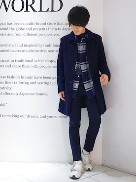 「STUDIOUS（ステュディオス）のアイテム（ステンカラーコート）」を使った、Ryoさん（メンズ・168cm）の冬コーディネート