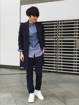 「STUDIOUS（ステュディオス）のアイテム（チェスターコート）」を使った、Ryoさん（メンズ・168cm）の春コーディネート