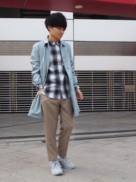 「STUDIOUS（ステュディオス）のアイテム（ステンカラーコート）」を使った、Ryoさん（メンズ・168cm）の春コーディネート