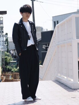 「STUDIOUS（ステュディオス）のアイテム（ライダースジャケット）」を使った、Ryoさん（メンズ・168cm）の夏コーディネート