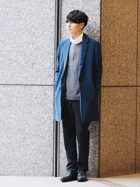 「STUDIOUS（ステュディオス）のアイテム（チェスターコート）」を使った、Ryoさん（メンズ・168cm）の秋コーディネート