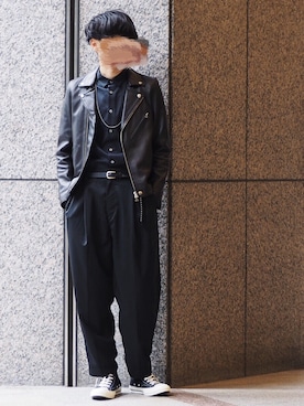 「STUDIOUS（ステュディオス）のアイテム（ライダースジャケット）」を使った、Ryoさん（メンズ・168cm）の秋コーディネート