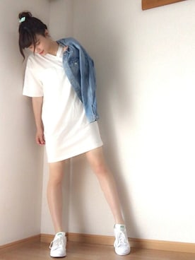 「白ワンピ」｜「アイテム（ジャケット/アウター）」を使った、Moeさん（レディース・170cm）の春コーディネート