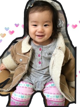 「GAP（ギャップ）のアイテム（ムートンコート）」を使った、yujujuさん（キッズ・70cm）の秋コーディネート