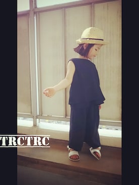 「GLOBAL WORK（グローバルワーク）のアイテム（オールインワン・サロペット）」を使った、とりころーるさん（キッズ・90cm）の夏コーディネート