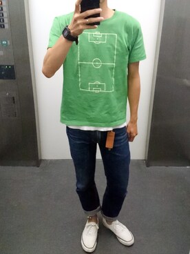 「サッカー」｜「アイテム（アナログ腕時計）」を使った、AKIRAKUBOTAさん（メンズ・171cm）の夏コーディネート