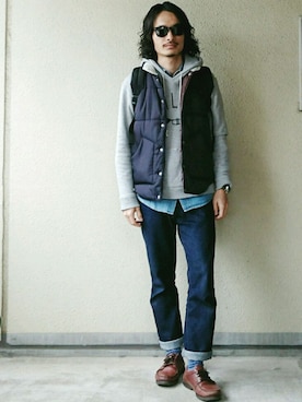 「VINTAGE（ヴィンテージ）のアイテム（モカシン/デッキシューズ）」を使った、AKIRAKUBOTAさん（メンズ・171cm）の冬コーディネート