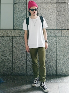 「BLUE WORK（ブルーワーク）のアイテム（パンツ）」を使った、AKIRAKUBOTAさん（メンズ・171cm・30代）の春コーディネート