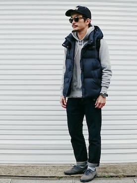 「Right-on（ライトオン）のアイテム（ダウンベスト）」を使った、AKIRAKUBOTAさん（メンズ・171cm）の秋コーディネート