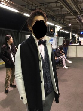 「FUGA（フーガ）のアイテム（チェスターコート）」を使った、Jさん（メンズ・177cm）の冬コーディネート