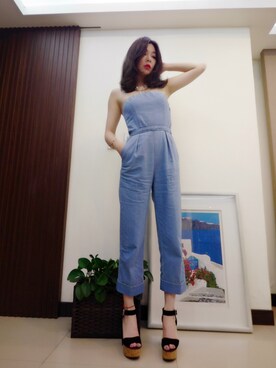 「LAGUNAMOON（ラグナムーン）のアイテム（オールインワン・サロペット）」を使った、Elsaさん（レディース・161cm）の夏コーディネート