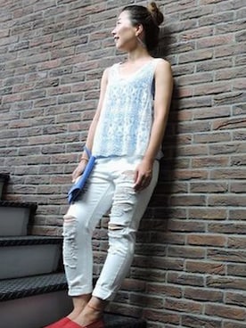 「アイテム（クラッチバッグ、ブルー系）」を使った、Blue in Green  さん（レディース・160cm）の夏コーディネート