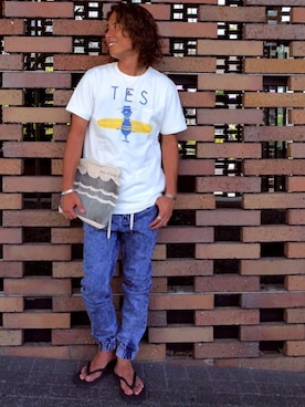 「アイテム（クラッチバッグ）」を使った、Blue in Green  さん（メンズ・165cm）の夏コーディネート