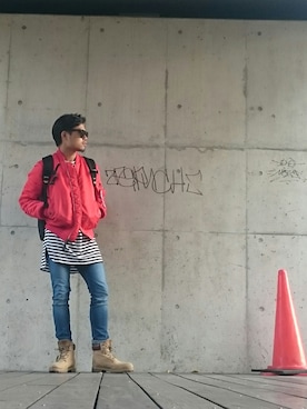 「red」｜「アイテム（ミリタリージャケット）」を使った、ＹＡＭＡＧＵＣＨＩ　ＴＳＵＹＯＳＨＩさん（メンズ・173cm）の秋コーディネート