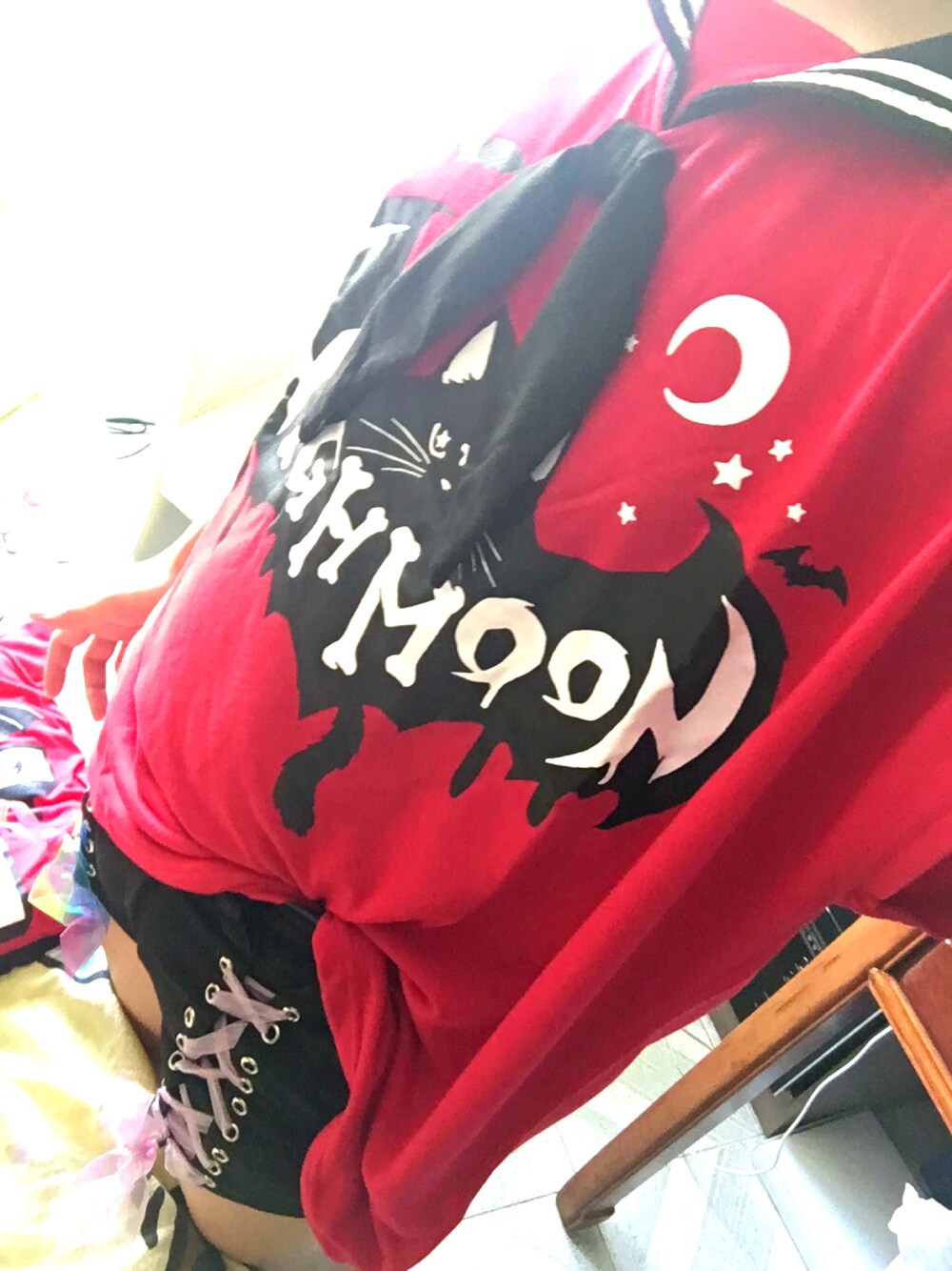「listen flavor、HARAJUKU KAWAii、girlish」｜「LISTEN FLAVORのアイテム（チュニック、レッド系）」を使った、YUME★BUNNYさん（メンズ・168cm）の夏コーディネートの1枚目の写真