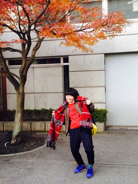 「アイテム（ナイロンジャケット、グリーン系）」を使った、もぐらさん（レディース・154cm）の冬コーディネート