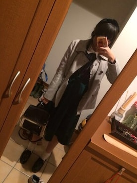 「グリーンスカート」｜「アイテム（ピーコート）」を使った、ゆにゃもさん（レディース・160cm）の冬コーディネート