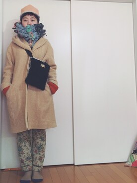 「POTTO（ポット）のアイテム（キャップ）」を使った、千紘さん（レディース・154cm）の冬コーディネート