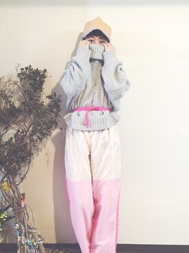 「POTTO（ポット）のアイテム（キャップ）」を使った、千紘さん（レディース・154cm）の冬コーディネート