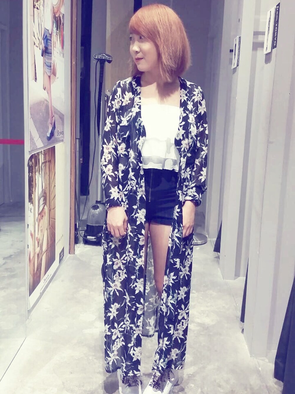 「Singapore、JRUNWAY、MAXI DRESS、jacket 、flower、sexy、シンガポール、マキシ丈ワンピース」｜「EMODAのアイテム（シャツワンピース、その他）」を使った、JRunwayさん（レディース・160cm）の秋コーディネートの1枚目の写真
