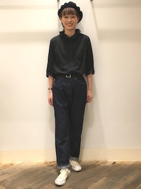 「orslow」｜「アイテム（ハンチング/ベレー帽）」を使った、Mamiさん（レディース・162cm）の秋コーディネート