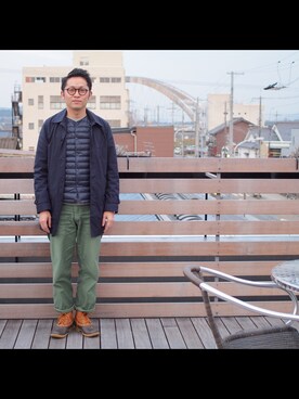 「アイテム（ステンカラーコート）」を使った、MASH...さん（メンズ・172cm・30代）の冬コーディネート