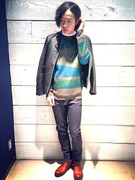 「STUDIOUS SELECT(STUDIOUS SELECT)」｜「アイテム（ライダースジャケット）」を使った、糸魚川 領太さん（メンズ・178cm）の春コーディネート