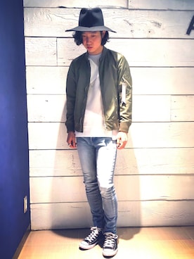 「STUDIOUS SELECT(STUDIOUS SELECT)」｜「アイテム（MA-1）」を使った、糸魚川 領太さん（メンズ・178cm）の春コーディネート